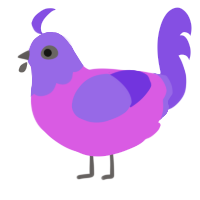 A orchid and blurple chicken with a head pattern