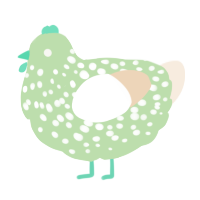 A gluppy and cream chicken with a speckle pattern
