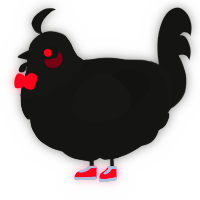A black chicken with a head pattern