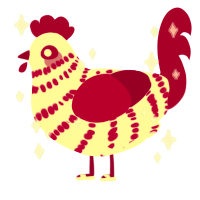 A white and maroon chicken with a bar pattern