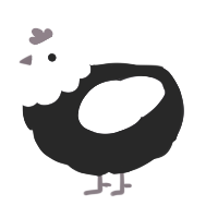A black and blurple chicken with a head pattern