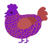 Dave Miller, a violet and red chicken with a lace pattern