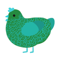 A viridian and turquoise chicken with a double-lace pattern