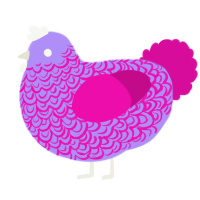 A lilac and fuchsia chicken with a double-lace pattern