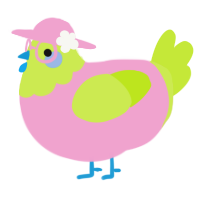 A pink and lime chicken with a head pattern
