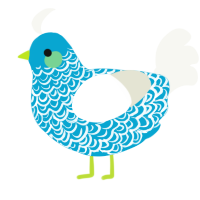 A cerulean and white chicken with a double-lace pattern