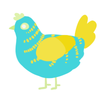 A aqua and yellow chicken with a half-bar pattern