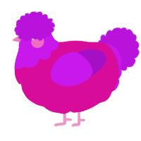 A fuchsia and amethyst chicken with a head pattern