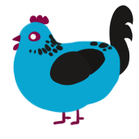 A cerulean and sable chicken with a neck-speckle pattern