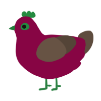 Cella, a maroon and bark chicken