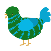 A leaf and cerulean chicken with a bar pattern