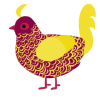 A maroon and yellow chicken with a double-lace pattern
