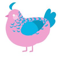 A pink and cerulean chicken with a half-lace pattern