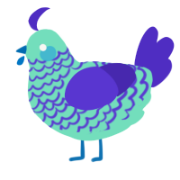 A mint and indigo chicken with a lace pattern