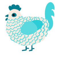 A cream and aqua chicken with a lace pattern