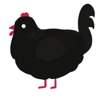 A black and sable chicken with a neck-speckle pattern