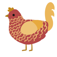 A red and honey chicken with a lace pattern