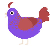 A blurple and red chicken with a half-lace pattern