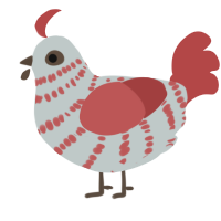 A silver and red chicken with a bar pattern