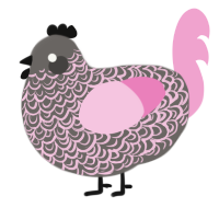 aroma, a grey and pink chicken with a double-lace pattern