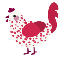 Strawberry Bits, a white and crimson chicken with a speckle pattern