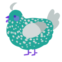 A turquoise and silver chicken with a speckle pattern