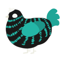A sable and turquoise chicken with a bar pattern