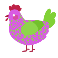 A orchid and grass chicken with a speckle pattern
