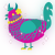 A fuchsia and turquoise chicken with a lace pattern