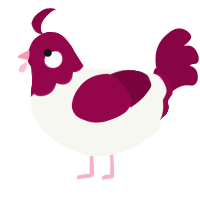 A white and maroon chicken with a head pattern