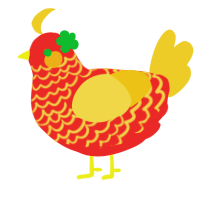 A red and honey chicken with a lace pattern