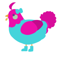 A aqua and fuchsia chicken with a head pattern