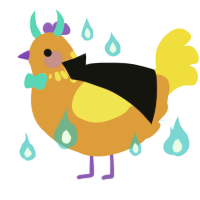 A orange and yellow chicken with a neck-speckle pattern