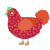 A crimson and vermilion chicken with a speckle pattern