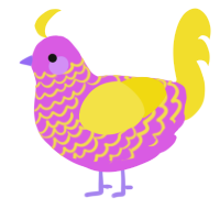 A orchid and yellow chicken with a lace pattern