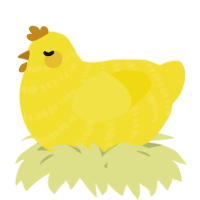 A yellow chicken with a bar pattern