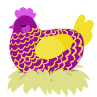A plum and yellow chicken with a lace pattern