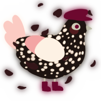 A sable and rose chicken with a speckle pattern
