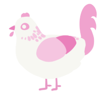 A white and pink chicken with a neck-speckle pattern