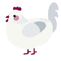 A white and mist chicken with a neck-speckle pattern