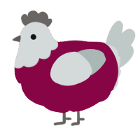 A maroon and silver chicken with a head pattern