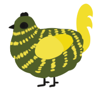 A olive and yellow chicken with a bar pattern