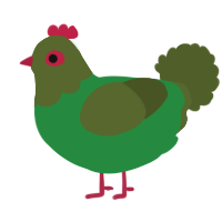 A viridian and olive chicken with a head pattern