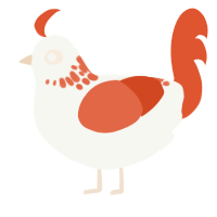 A white and vermilion chicken with a neck-speckle pattern