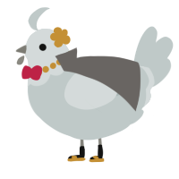 A silver chicken with a head pattern