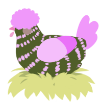 A olive and lavender chicken with a bar pattern