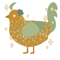 A orange and aqua chicken with a speckle pattern