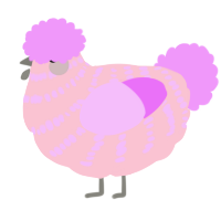 A rose and lavender chicken with a bar pattern