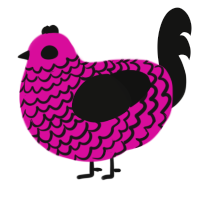 A fuchsia and black chicken with a lace pattern