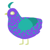 Pool aesthetic, a blurple and turquoise chicken with a speckle pattern